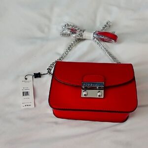 BCBG Red Crossbody Bag with Silver-Tone Chain Strap